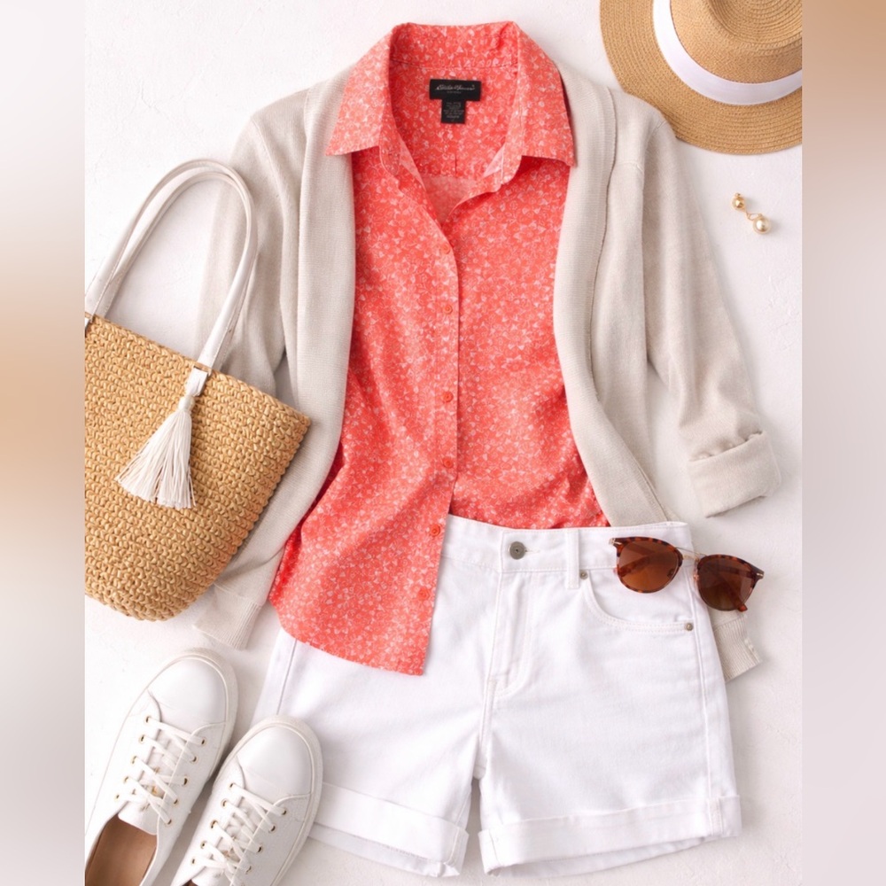 Eddie Bauer Coral Floral Button-Down Shirt